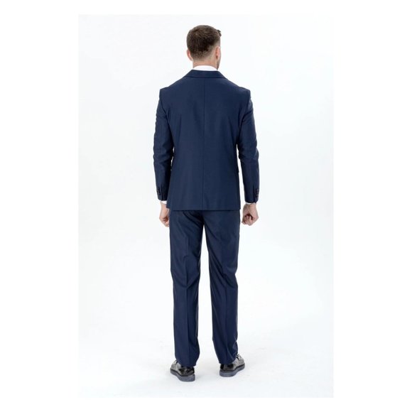 Derman Navy Luxury Patterned Collar Tuxedo Tuxedo 3 Piece - Picture 4 of 5